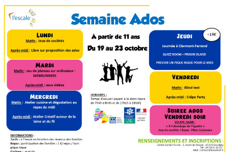 Semaine Ados du 19 au 23 octobre